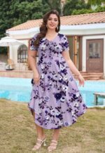 Keluummi Plus Size Maxi Dress for Women V-Neck Short Sleeve with Pockets - Image 4