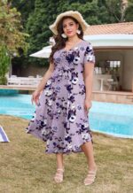 Keluummi Plus Size Maxi Dress for Women V-Neck Short Sleeve with Pockets - Image 6