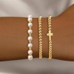 IMBOS Gold Bracelets for Women 14K Gold Plated Cross Bracelet Strand Bead Ball Bracelets stack Set Chunky Chain Bracelet Trendy Adjustable Jewelry Sets for Womens Gifts - Image 3