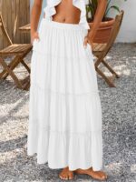 Trendy Queen Vacation Outfits Long Skirts for Women Boho Maxi Skirt Elastic High Waist Dress with Pockets Fashion - Image 3