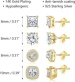 ALEXCRAFT Sterling Silver Stud Earrings for Women Cubic Zirconia Halo Round Heart Square Diamond Large Silver Stud Set Earring - Image 6