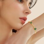 Birthstone Bracelet for women 14K Gold Filled, Four-Leaf Clover round cut gemstones & 7 inches Cuban Chain Link, Valentines Day gifts for her - Image 3