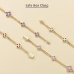 Birthstone Bracelet for women 14K Gold Filled, Four-Leaf Clover round cut gemstones & 7 inches Cuban Chain Link, Valentines Day gifts for her - Image 5