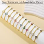Birthstone Bracelet for women 14K Gold Filled, Four-Leaf Clover round cut gemstones & 7 inches Cuban Chain Link, Valentines Day gifts for her - Image 6