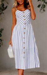 Angashion Women's Dresses-Summer Floral Bohemian Spaghetti Strap Button Down Swing Midi Dress - Image 6