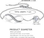 Birthstone Jewelry for Women, Silver Birth Stone Charm Bracelet Infinity with Cubic Zirconia, Adjustable Love Heart Chain Jewelry Gifts for Anniversary Christmas - Image 5