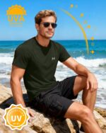 isnowood UPF 50+ Swim Shirts for Men, Sun Protection Short Sleeve Rash Guard Mens Quick Dry Surf Athletic Beach Shirt - Image 3
