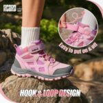 R CORD Kids Hiking Boots Waterproof Girls Hiking Boots Durable TPR Traction Outsole Girls Hiking Shoes Anti-Skid Athletic Hook and Loop Closure Kids Hiking Shoes for Outdoor - Image 6