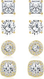 ALEXCRAFT Sterling Silver Stud Earrings for Women Cubic Zirconia Halo Round Heart Square Diamond Large Silver Stud Set Earring - Image 2