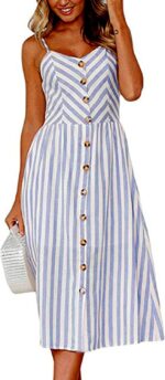 Angashion Women's Dresses-Summer Floral Bohemian Spaghetti Strap Button Down Swing Midi Dress - Image 2