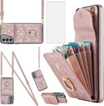Asuwish Phone Case for Samsung Galaxy S21 Plus/S21+ 5G with Tempered Glass Screen Protector, Crossbody Ring, RFID Blocking, Wallet, Kickstand, Rose Gold - Image 2