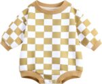 Bafeicao Baby Boy Girl Checkerboard Sweatshirt Romper Organic Cotton Checkered Bubble Romper Oversized Long Sleeve - Image 2
