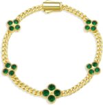 Birthstone Bracelet for women 14K Gold Filled, Four-Leaf Clover round cut gemstones & 7 inches Cuban Chain Link, Valentines Day gifts for her - Image 2