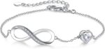 Birthstone Jewelry for Women, Silver Birth Stone Charm Bracelet Infinity with Cubic Zirconia, Adjustable Love Heart Chain Jewelry Gifts for Anniversary Christmas - Image 2