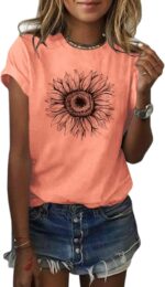 Cicy Bell Women's T Shirts Short Sleeve Tees Sunflower Graphic Loose Summer Tops - Image 2