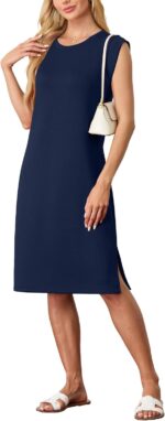 GRECERELLE 2026 Women Summer Round Neck Casual Loose Split Wrinkle-Free Midi Dress with Pockets (XS-3XL) - Image 2