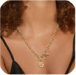 Gold Necklace for Women 18K Plated Sun Paperclip Necklaces Sun Chain Link Necklace - Image 2