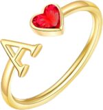 Graduation Gifts-Initial Rings for Women 14K Gold Plated Birthstone Rings Stackable Dainty Letter Rings Christmas Birthday Birthstone Jewelry Gifts for Mother Daughter,Adjustable Size - Image 2