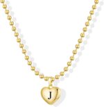 Heart Initial Necklaces for Women 14K Gold Silver Dainty Letter Charm Necklace Cute Bubble Personalized Name Pendant Ball Chain Necklace Non Tarnish Trendy Jewelry Gift - Image 2