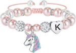 Hidepoo Graduation Gifts for Kids Girls - Unicorn Bracelets for Girls Kids, CZ Initial Unicorns Bracelet Adjustable Heart Initial Unicorn Bracelets Jewelry Birthday Gifts for Girl - Image 2