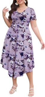 Keluummi Plus Size Maxi Dress for Women V-Neck Short Sleeve with Pockets - Image 2