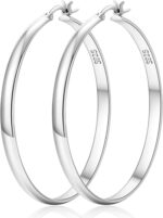 LOUMILEO 4mm Wide Large Silver Hoop Earrings Lightweight 925 Sterling Silver Hoop Earrings for Women Hypoallergenic Big Thin Hoops Earring for Women 30/40/50/60/70MM - Image 2