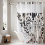 No Hook Boho Farmhouse Floral Shower Curtain with Snap Liner, Abstract Waterproof Curtain Double with Mesh Top Window, Modern Decor for Luxury Hotel Grade Bathroom 71" X 74" - Image 2