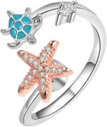 PINK TOWN Sea Turtle Starfish Ring Sea Star Summer Beach Jewelry Adjustable Cute Ring Ocean Series Vacation Sea Turtle Sea Star Ring Teen for Women - Image 2