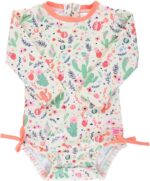 RuffleButts Baby Girls UPF 50+ Sun Protection Novelty Print Long Sleeve One Piece Rash Guard Swimsuit with Zipper - Desert Blossoms X, 6-12m - Image 2