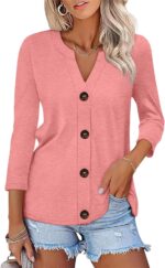 TICTICMISS Womens Button Down Shirts 3/4 Sleeve Tops Casual V Neck T Shirts Loose Fit Trendy Summer Tees Tunic 2026 - Image 2