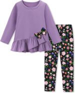 Toddler Girl Clothes 18M-8T Girls Fall Winter Outfit, Long Sleeve Ruffle Bowknot Top + Floral Pants 2Pcs Clothing Set - Image 2