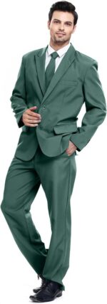 U LOOK UGLY TODAY Men's Suit 2 Piece Solid Color Regular Fit with Jacket Tie Pants for Prom Wedding Party - Image 2