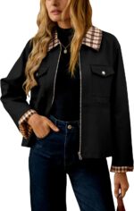UEAL Womens Plaid Casual Barn Jacket 2026 Long Sleeve Zip Up Spring Outfits With Pockets - Image 2