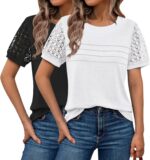 Womens Tops Summer Loose Casual Crewneck Lace Sleeve T Shirts Fashion Beach Vacation Clothes Cute Blouse 2026 - Image 2