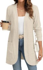 YSYOKOW Women Long Sleeve Open Front Cardigan Casual Lightweight Long Cardigans Loose Knit Outwear with Pockets - Image 2