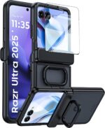 for Motorola Razr Ultra 2026 Case/Razr Ultra 2025 Case with Ring Holder,Hinge Protection, Screen Protector, Translucent Frosted Shockproof Slim Cover for Razr Ultra 2026/2025 -Black - Image 2
