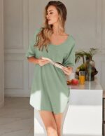 Ekouaer Nightgowns for Women Bamboo Viscose Sleepshirt Short sleeve Nightshirt V Neck T shirt Night gown Boyfriend Sleepwear - Image 3