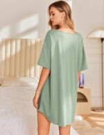 Ekouaer Nightgowns for Women Bamboo Viscose Sleepshirt Short sleeve Nightshirt V Neck T shirt Night gown Boyfriend Sleepwear - Image 7