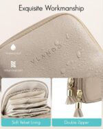 VLANDO Travel Jewelry Case,2-Layer Jewelry Organizer,Gifts for Women Bride,Travel Essentials,Multi-Compartment Jewelry Storage for Rings Earrings Necklaces Bracelets - Toffee - Image 7