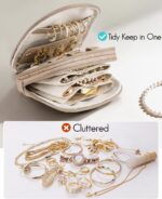 VLANDO Travel Jewelry Case,2-Layer Jewelry Organizer,Gifts for Women Bride,Travel Essentials,Multi-Compartment Jewelry Storage for Rings Earrings Necklaces Bracelets - Toffee - Image 8