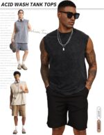 Arssm Sleeveless Shirts for Men Tank Tops Cotton Acid Wash Tees Muscle Workout Running Tank Tops - Image 6