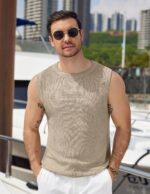 COOFANDY Mens Casual Knitted Tank Tops Crew Neck Sleeveless Muscle T Shirts Summer Beach Tops - Image 3