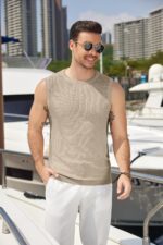 COOFANDY Mens Casual Knitted Tank Tops Crew Neck Sleeveless Muscle T Shirts Summer Beach Tops - Image 8