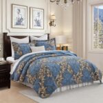 Queen Size Quilt Set - Blue and Brown Quilt Queen, 100% Cotton Damask Bedspread Set 3 Piece, Classic Elegant Lightweight Comforter, Reversible Quilt Bedding Set for All Season - Image 3