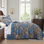 Queen Size Quilt Set - Blue and Brown Quilt Queen, 100% Cotton Damask Bedspread Set 3 Piece, Classic Elegant Lightweight Comforter, Reversible Quilt Bedding Set for All Season - Image 4
