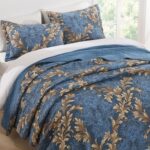 Queen Size Quilt Set - Blue and Brown Quilt Queen, 100% Cotton Damask Bedspread Set 3 Piece, Classic Elegant Lightweight Comforter, Reversible Quilt Bedding Set for All Season - Image 7