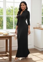 MarryUP Maxi Dress for Women Casual V Neck 3/4 Sleeve Bodycon Long Party Holiday Dresses Semi Formal Outfits - Image 6
