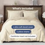 Duvet Cover Queen Size Set - Extra Soft Queen Size Duvet Cover 90 x 90 with 2 Pillow Shams - Hotel Luxury Easy Care & Fade Free w/Zipper Closures & Ties - Comfy Breathable Bedding Set (Beige Stripes) - Image 3