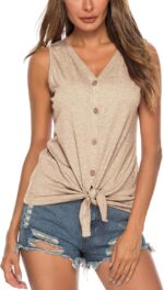 Women's Tie Knot Button Down Shirts Sleeveless Casual Blouse Curved Hemline Tops S-XXL - Image 3