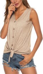 Women's Tie Knot Button Down Shirts Sleeveless Casual Blouse Curved Hemline Tops S-XXL - Image 5
